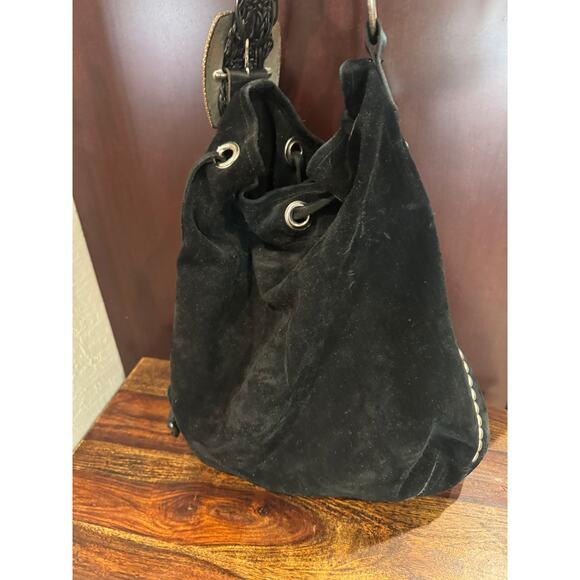 LEATHEROCK USA Black Suede Leather Hobo Silver Studs Indie Boho Bag - Picture 6 of 9